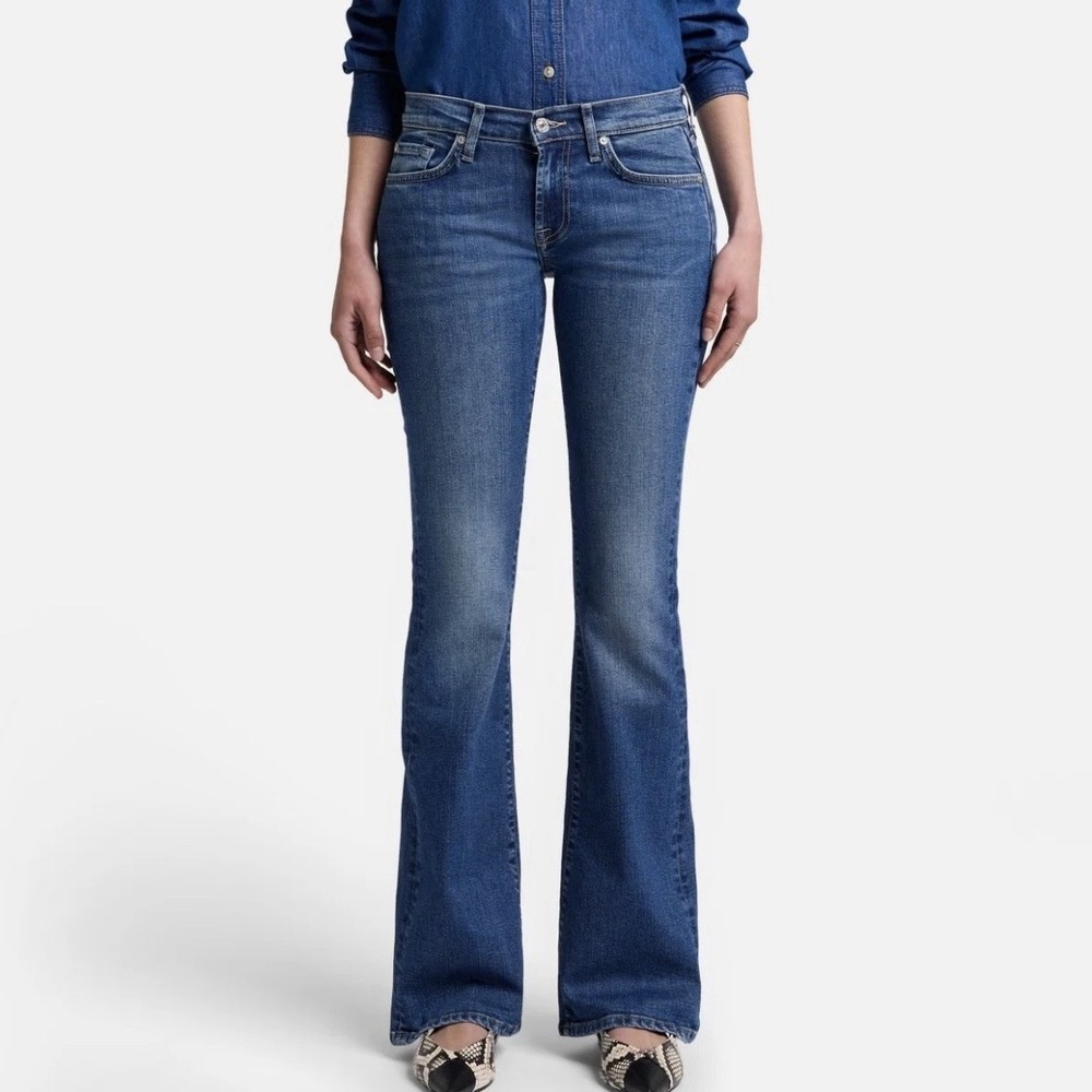7 For All Mankind Bootcut Jeans Women's 31 Blue Denim Stretch Low Rise 31x32 USA